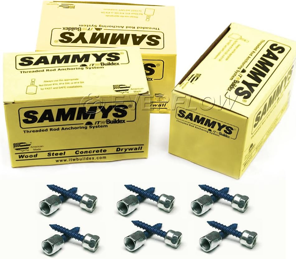 Everflow Sammys 8061957-75 SWC 20 3/8 Screw Horizontally Threaded Rod Anchor Designed for Concrete Structure, Steel with Zinc Finish, Blue Delta Seal, Prevent Snapping (Pack of 75), 75 Piece