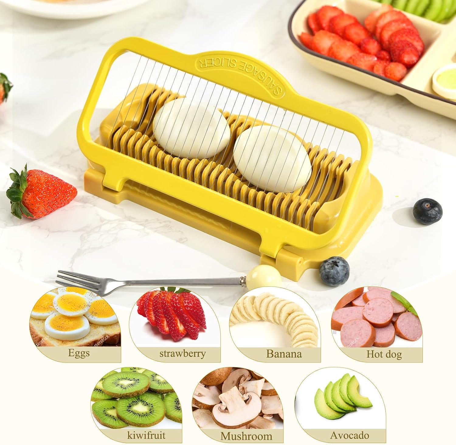 Egg Slicer for Hard Boiled Eggs Banana Slicer, banana Strawberry Mushroom, Aluminium Stainless Steel Wires Heavy Duty Dishwasher Safe image 3