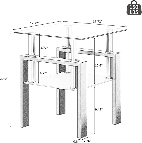 Miniatura 2 de IANIYA Mesa auxiliar moderna de 2 piezas, mesa auxiliar de 2 niveles con parte superior de vidrio templado y patas de metal, mesa esquinera de noche
