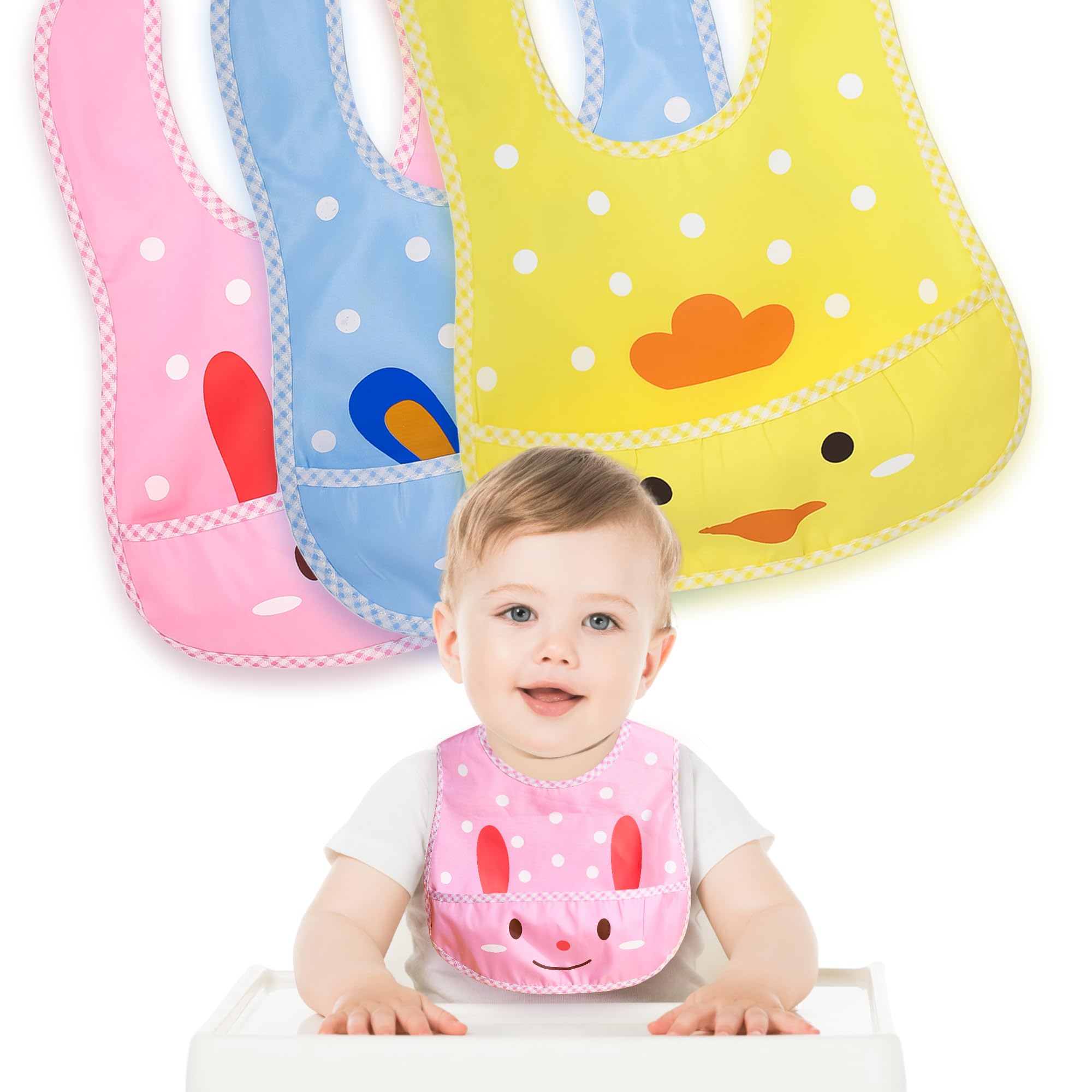 THE LITTLE LOOKERS? Baby Button Bibs/Apron Cute Animated Print|with Tich Button & Front Pockets| Easy to wipe Waterproof PVC material for Newborns/Infants