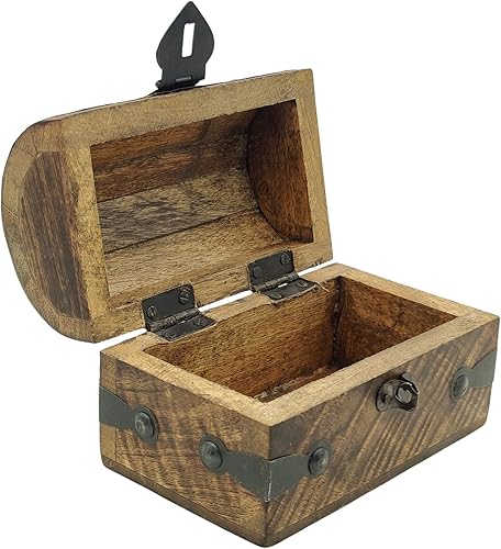 Miniatura 5 de Joyero de madera vintage de pulgadas con tapa con bisagras, baúl de almacenamiento de madera de mango real para letras, fotos, joyas o regalos, baúl