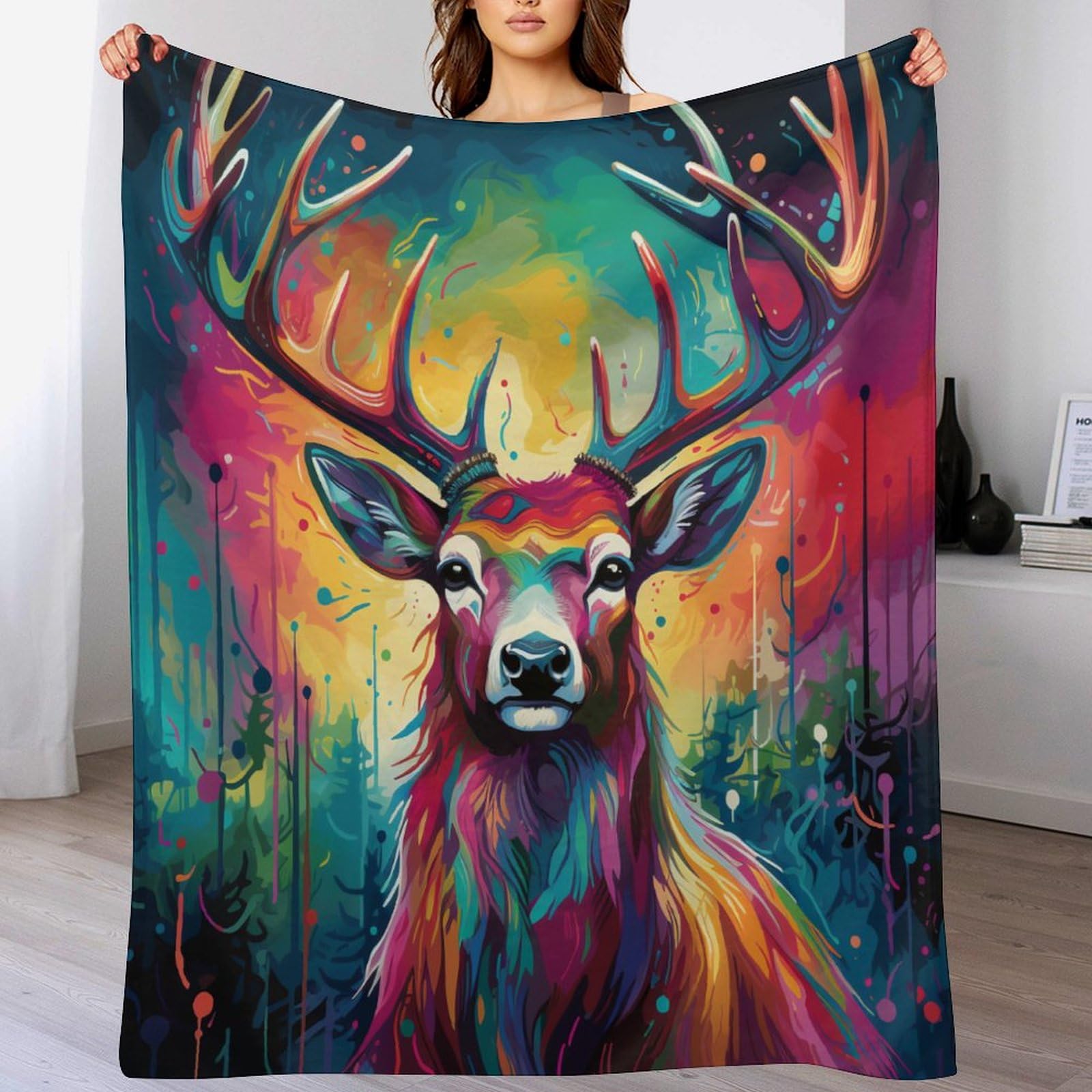 Plaid cerf couverture polaire 140x180cm idéal pour vos soirées cocooning sur le canapé