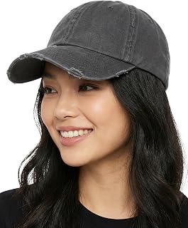 Funky Junque Distressed Cotton Dad Hat, Low Profile Baseball Cap | Breathable 100% cotton dad hat with tuck & slide metal buckle for everyday wear, casual style & all-day comfort
