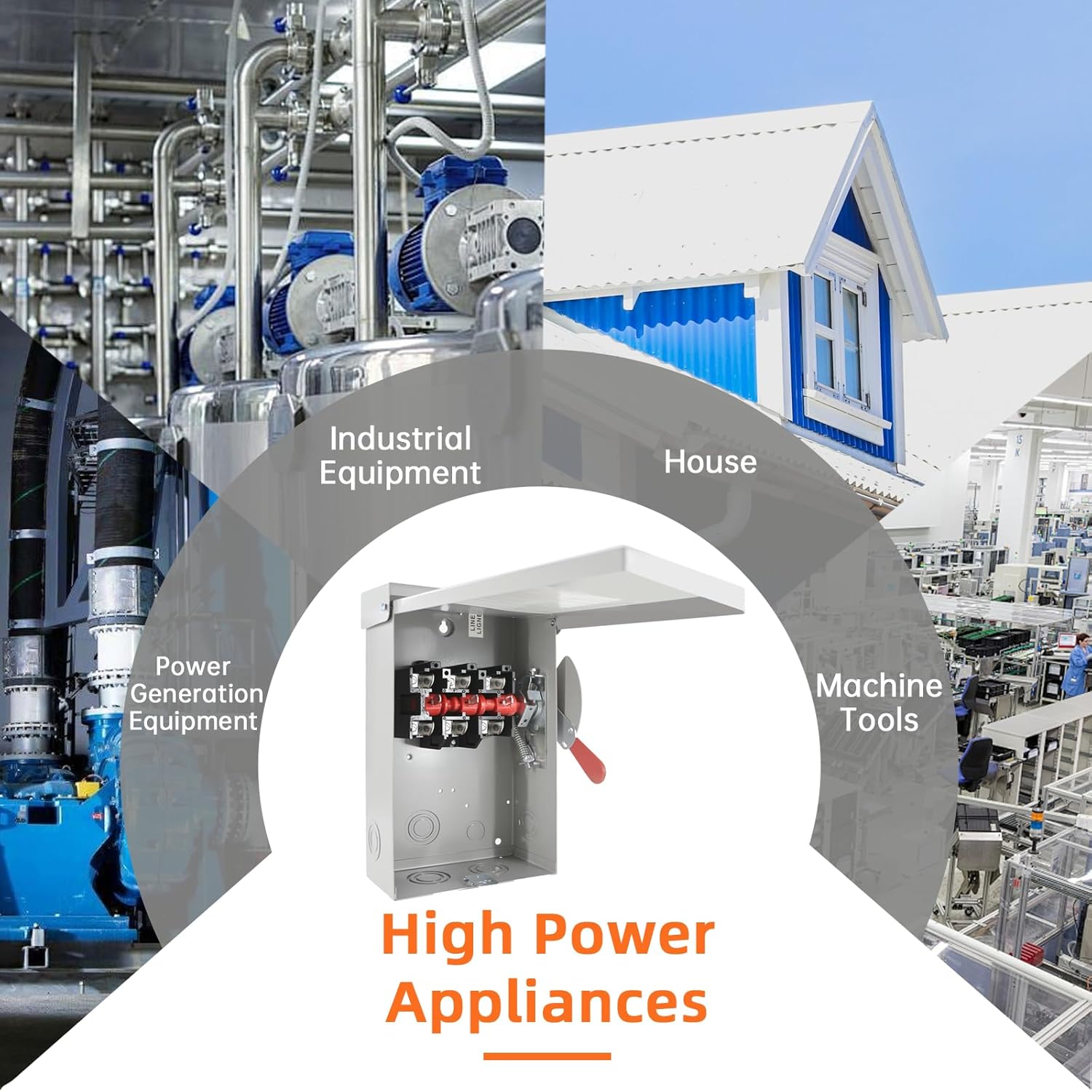 60 Amp Disconnect Switch Box, 3 Pole Safety Switch, Non-Fusible, Heavy Duty Steel, NEMA 3R Rated, for Indoor & Outdoor Use, 240V/120V, 3 Phase, 10-Year Warranty