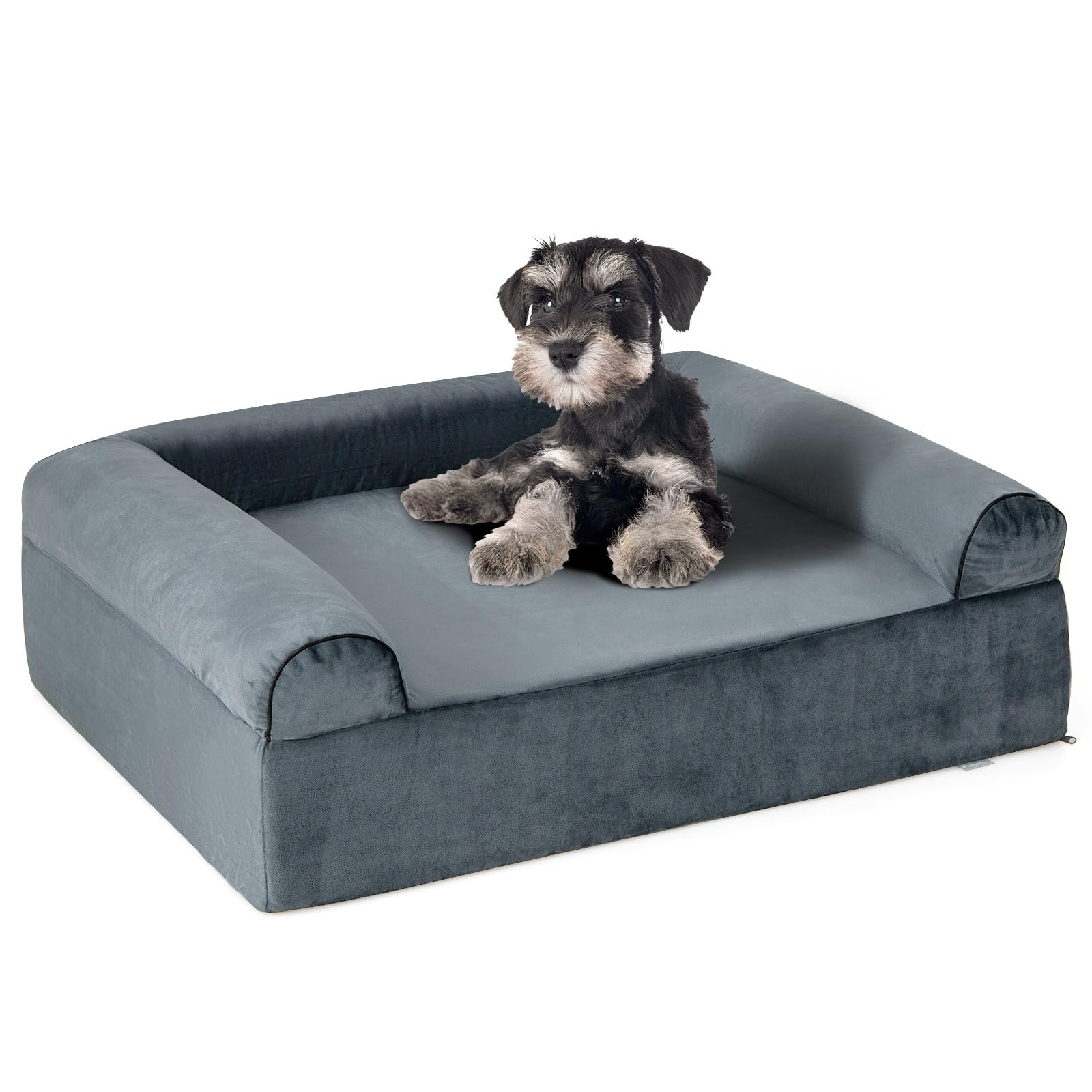 COSTWAY Letto Ortopedico per Cani, Cuccia per Animali in Schiuma di Memoria con Poggiatesta, Copertura Rimovibile e Fondo Antiscivolo per Cani Anziani, 102 x 82 x 30,5 cm