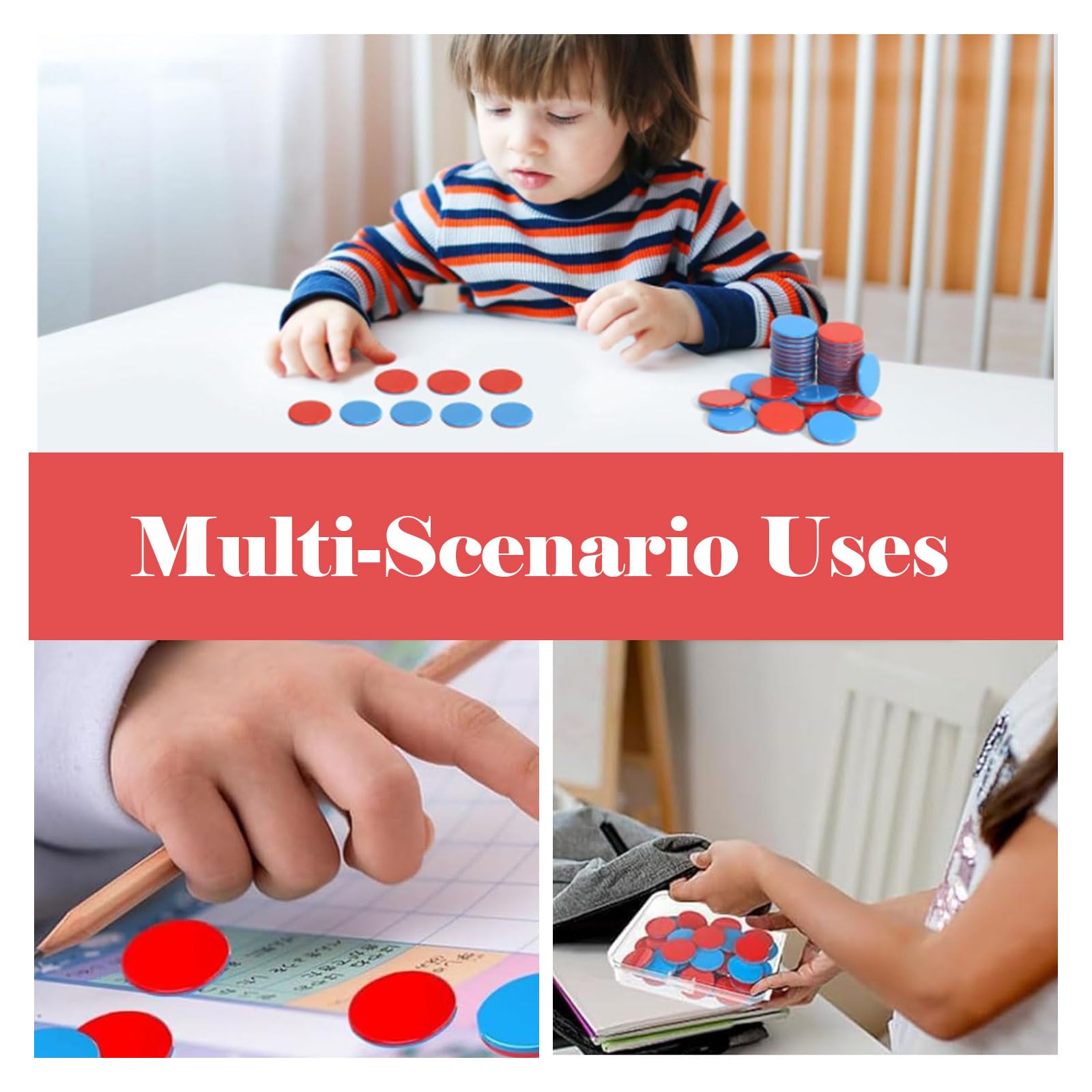 Tiusixsy 100 gettoni reversibili in plastica rossa e blu, gettoni aritmetici per la scuola primaria, con scatola di immagazzinaggio, per le mani dei bambini, compiti aritmetici per la scuola primaria