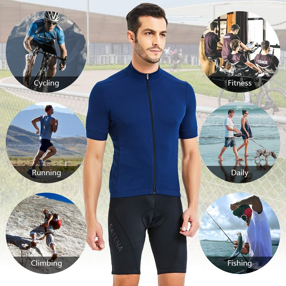 CATENA Men's Cycling Jersey Short Sleeve Shirt Running Top Moisture Wicking Workout Sports T-Shirt : Sports & Outdoors