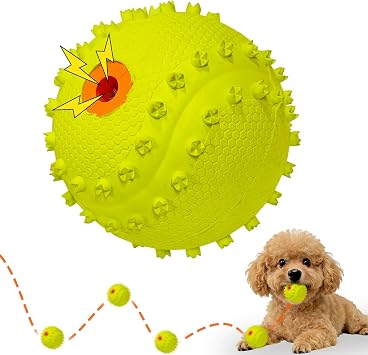 LaRoo Squeaky Dog Ball Toy, Durable Natural Rubber Squeaker Ball Floating Throwing Training, Teeth Cleaning Chew Toy for Pet Small Medium Large Dogs 6.5CM Green