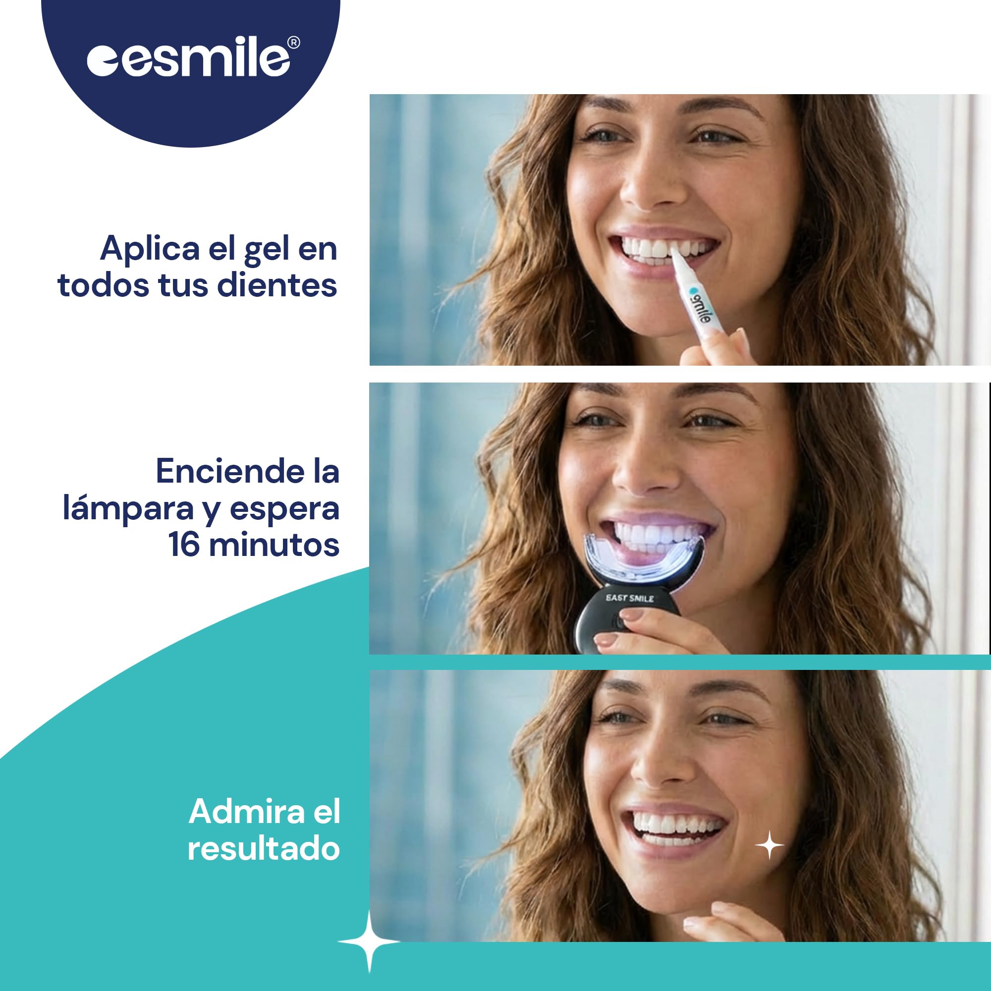 esmile Kit Blanqueador Dental LED 16X | 3 Geles PAP Sin Peróxido | Blanqueamiento Dental Profesional en Casa | Elimina Manchas | Apto Dientes Sensible