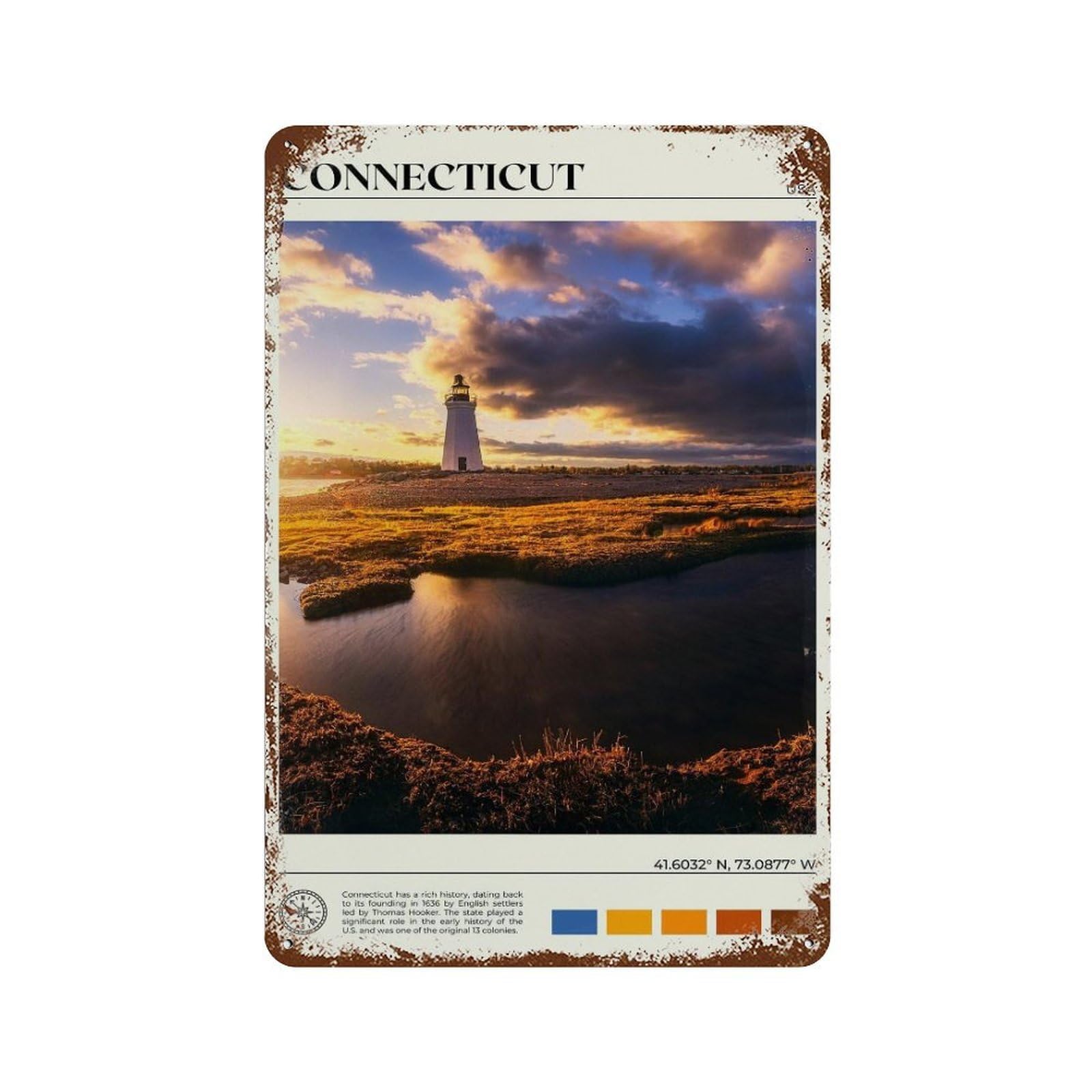 xiaoxiaoshen Real Photo Connecticut Decor Wall Decor Art Metal Tin Poster Modern Home Decor Art Home Bar Shop Decorations Vintage Sign 30x20cm