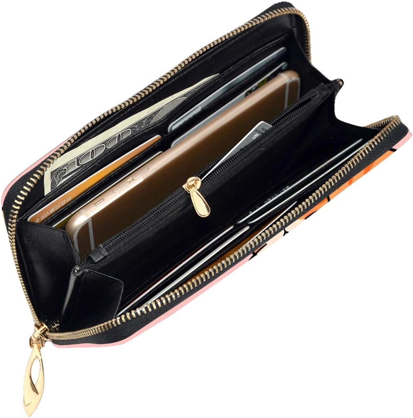 Orange cat Long Zip Around Wallet for Women, Large Capacity RFID Leather Wristlet Wallet with 12 Card Slots Coin Purse, Fashion Clutch Purse with Wrist Strap