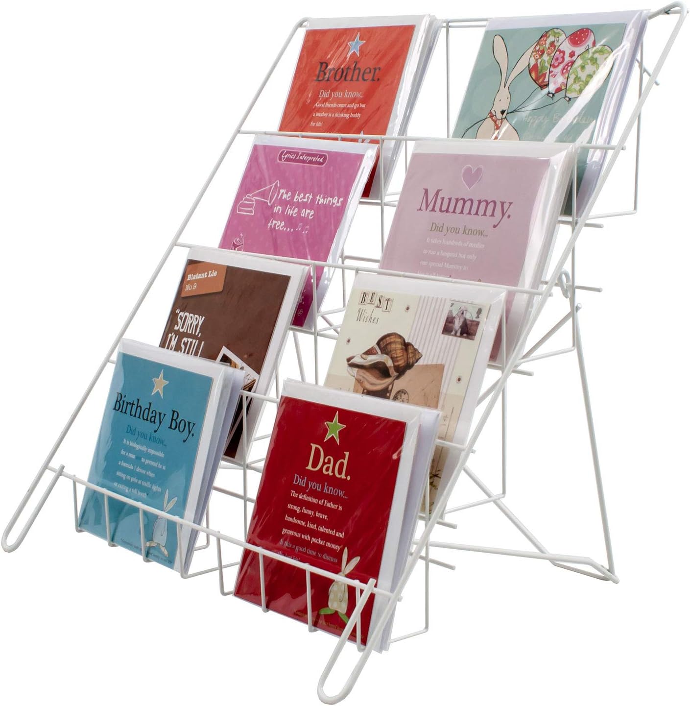 Metal Card Stand - Counter Standing Collapsible Card or Book Display in White (E8W)