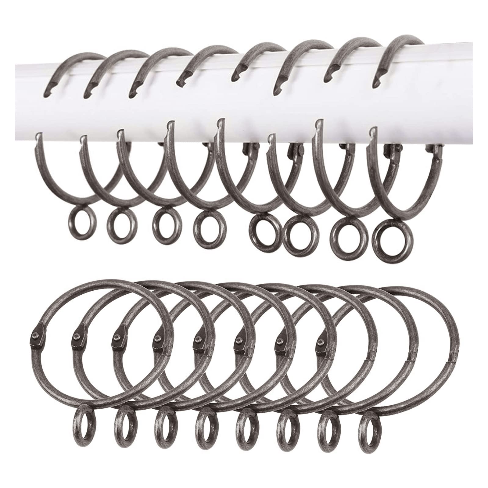 Increway Gun Black Curtain Rings, 16Pcs Sliding Eyelet Rings Metal Open And Close Drapery Rings Drape Sliding Curtain Pole Rings Hooks For Window Rods Shower Curtains, 1.5 Inch Inner Diameter,