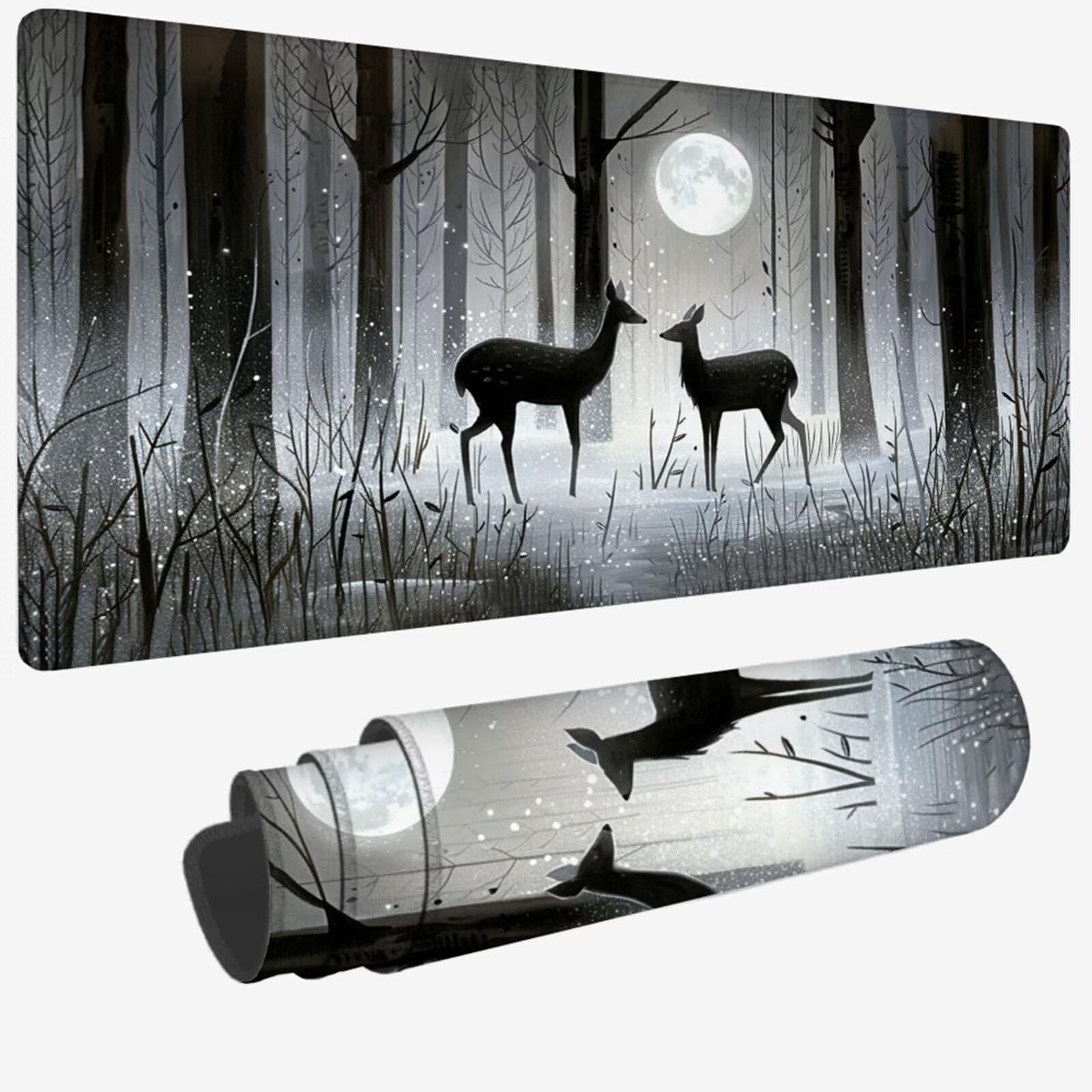 Podkładka pod mysz XXL 1000 x 500 x 3 MM, szara duża podkładka pod mysz z wodoodporną i antypoślizgową gumą jeleń pod ręką zszyte krawędzie, poprawia precyzję i szybkość dla gracza W-344