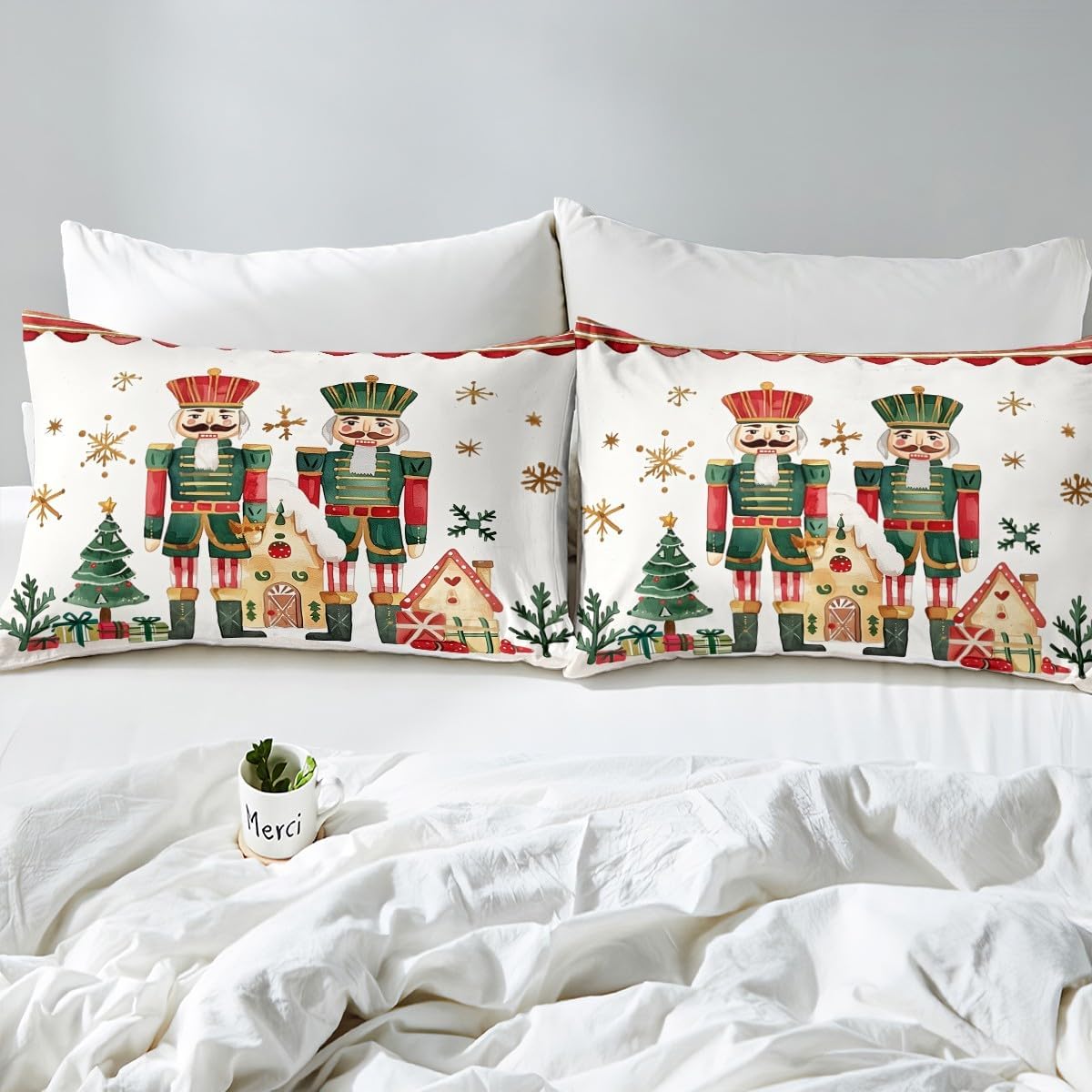 jejeloiu Merry Christmas Duvet Cover King Size Christmas Nutcracker Bedding Set for Boys Girls Cartoon Soldier Princess Comforter Cover Xmas Decor Bedroom Decor 3Pcs