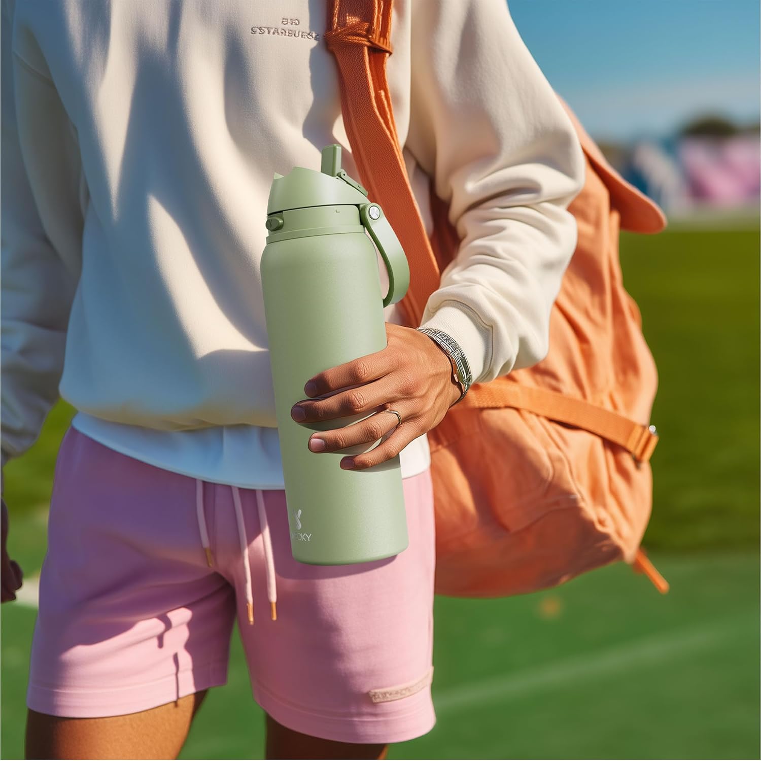 32 oz Insulated Water Bottle for Sports: Meoky Stainless Steel Water Bottle with 2-in-1 Straw and Spout Lid - Leak Proof, Cold for 24 Hours, Protective Silicone Base, BPA-Free for Gym, Night - Image 2