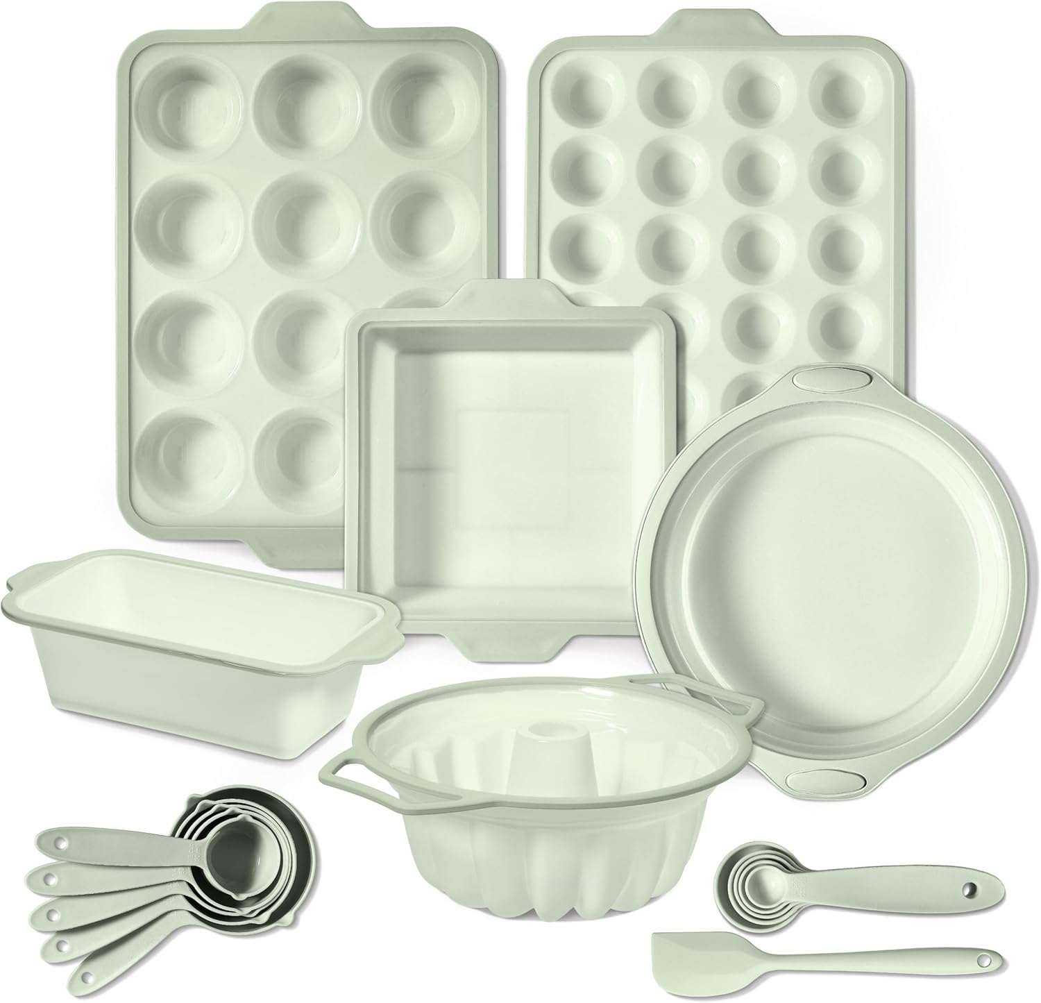 COOK WITH COLOR 17 Pc. Silicone Baking Pan Set - Non-Stick & Easy Clean Silicone Muffin Pans for Baking with Sturdy Metal Frame for Stability, Flexible Cake Molds, Includes Measuring Cups and Spoons