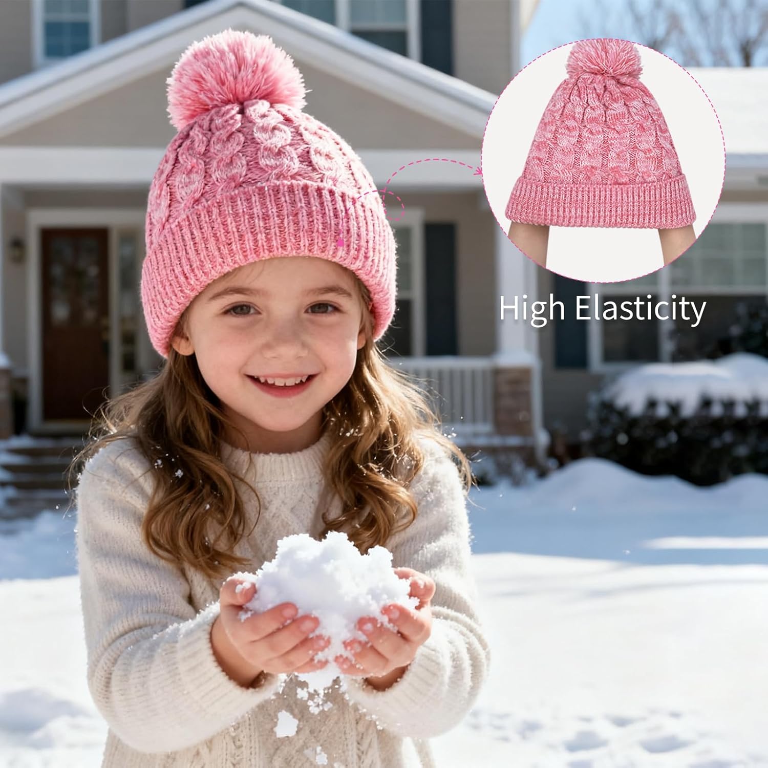 Kids Winter Hat Warm Fleece Beanie with Pom Pom Thick Knit Cap Gifts for Girls Boys 3-8 Years - Image 5