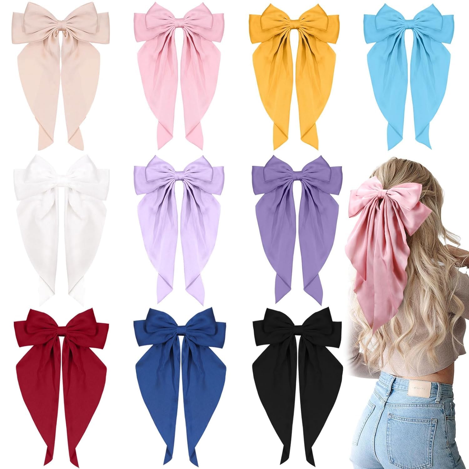 Belicia 2 PCS multi Hair Bows Clips for Girls,Ribbon Bow for Women Hair,Large Hot Pink Satin Bows for Hair Long-Tail Alligator Clips Big Hair Bow Girls Hair Accessories 2pcs (MULTICOLOR) (B0CJVQ15DS) Amazon Price History, Amazon Price Tracker