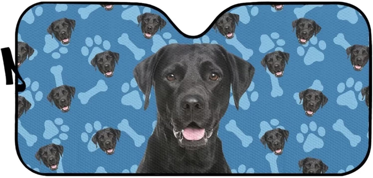 Labrador Dog Print Blue Windshield Sun Shade for Car Truck SUV Sedan Universal Fit Foldable Funny Auto Front Window Sunshade UV Rays Sun Visor Shield Cover