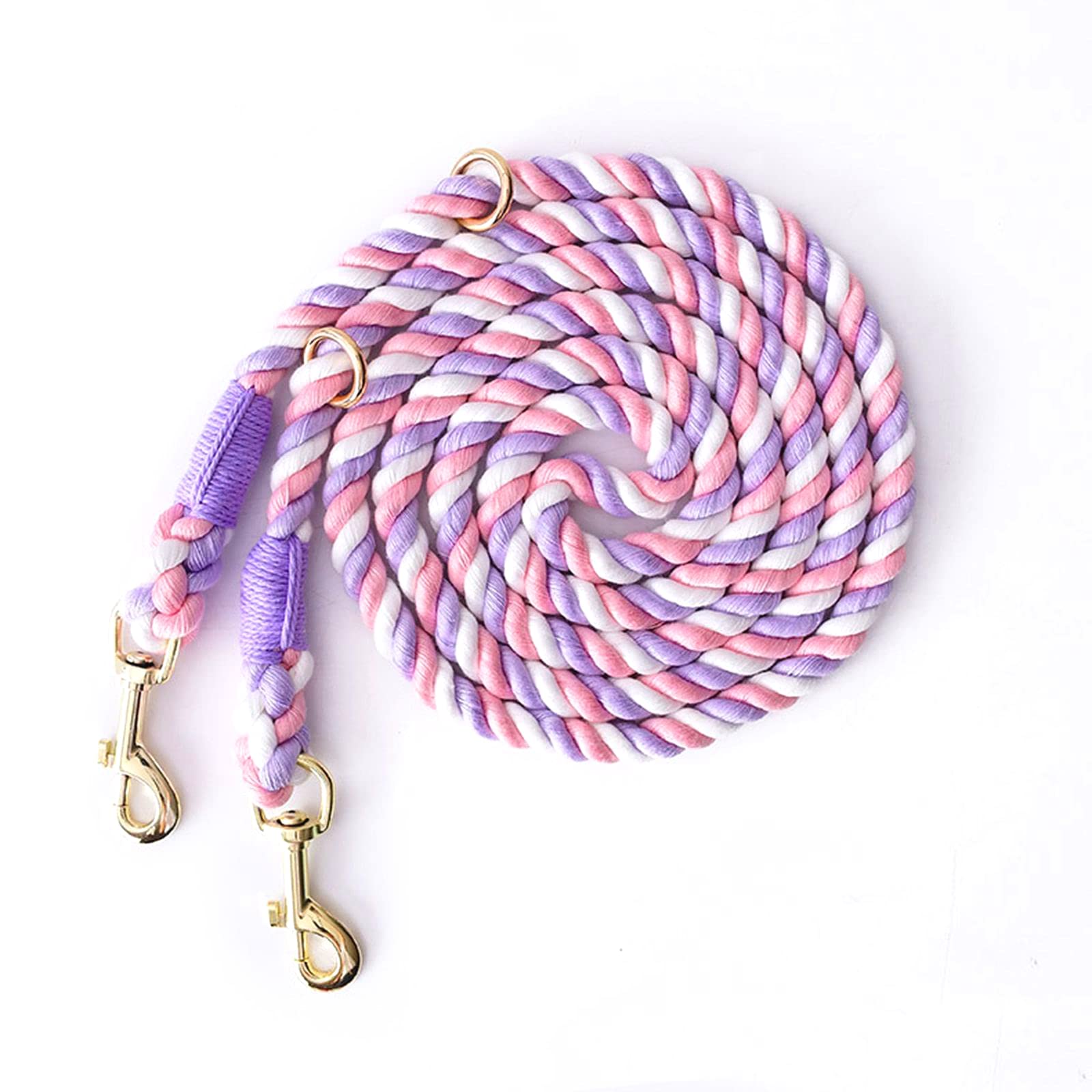 Tesitehi Correa de Perro de Cuerda Manos Libres de 7.5 pies con Gancho Giratorio Doble Ajustable para Perros pequeños, medianos y Grandes, Correr, Senderismo, Camping, Caminar (Unicornio Rosa)