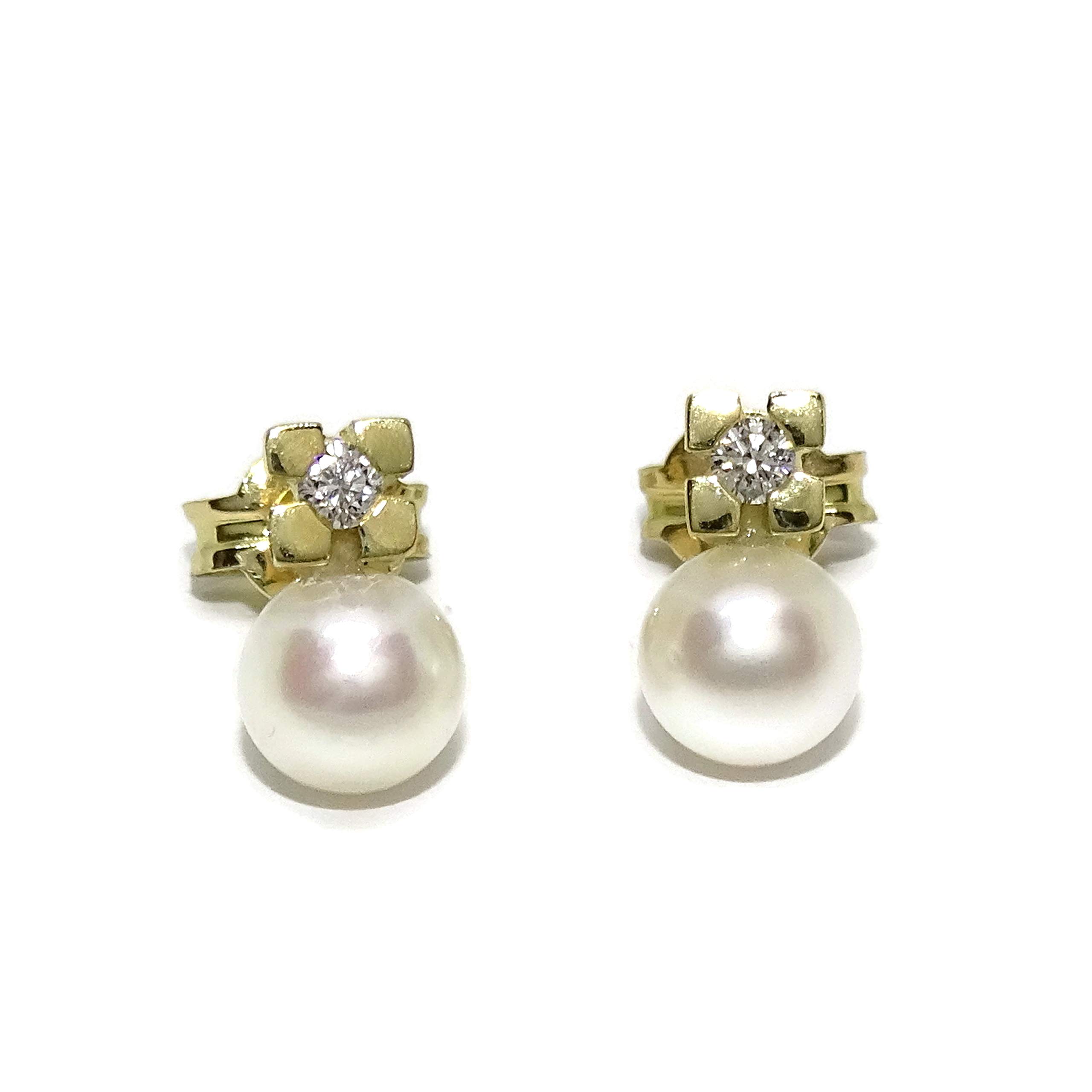 Boucles d'oreilles perles diamants or jaune 18k : fermoir pression sécurisé - 8