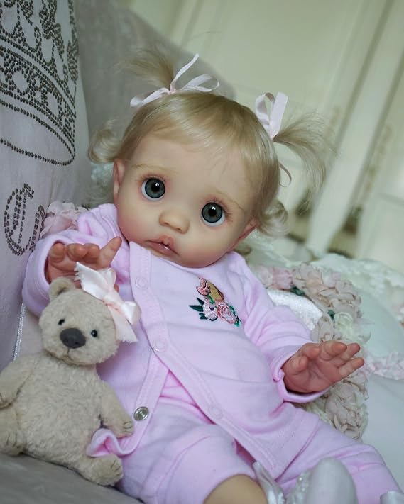 iCradle Reborn Baby Dolls Fairy Peeka Girl 16 Inch Soft Full Body Vinyl with Big Charming Eyes Reborn Dolls Elf Reborn Toddler Doll with Rooted Blonde Hair Realistic Newborn Baby Dolls Toy Gift
