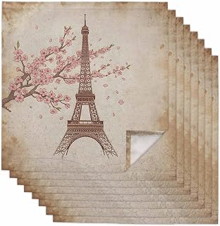 Pink Floral Cloth Napkins, Vintage Towers Retro Art Washable and Reusable Dinner Napkins Set of 8, Table Napkin for Kitchen Party Birthday Wedding Hotel Housewarming 20"x20"