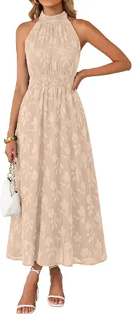 Simplee Women's Summer Halter Maxi Dress Boho Floral Wedding Guest Dress