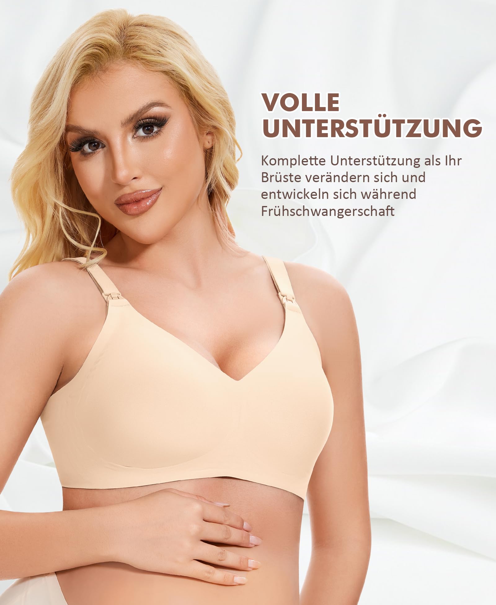 QooNoo Reggiseno per allattamento, senza ferretto, per gravidanza, seni grandi, in cotone, per dormire e allattamento, beige., 3XL