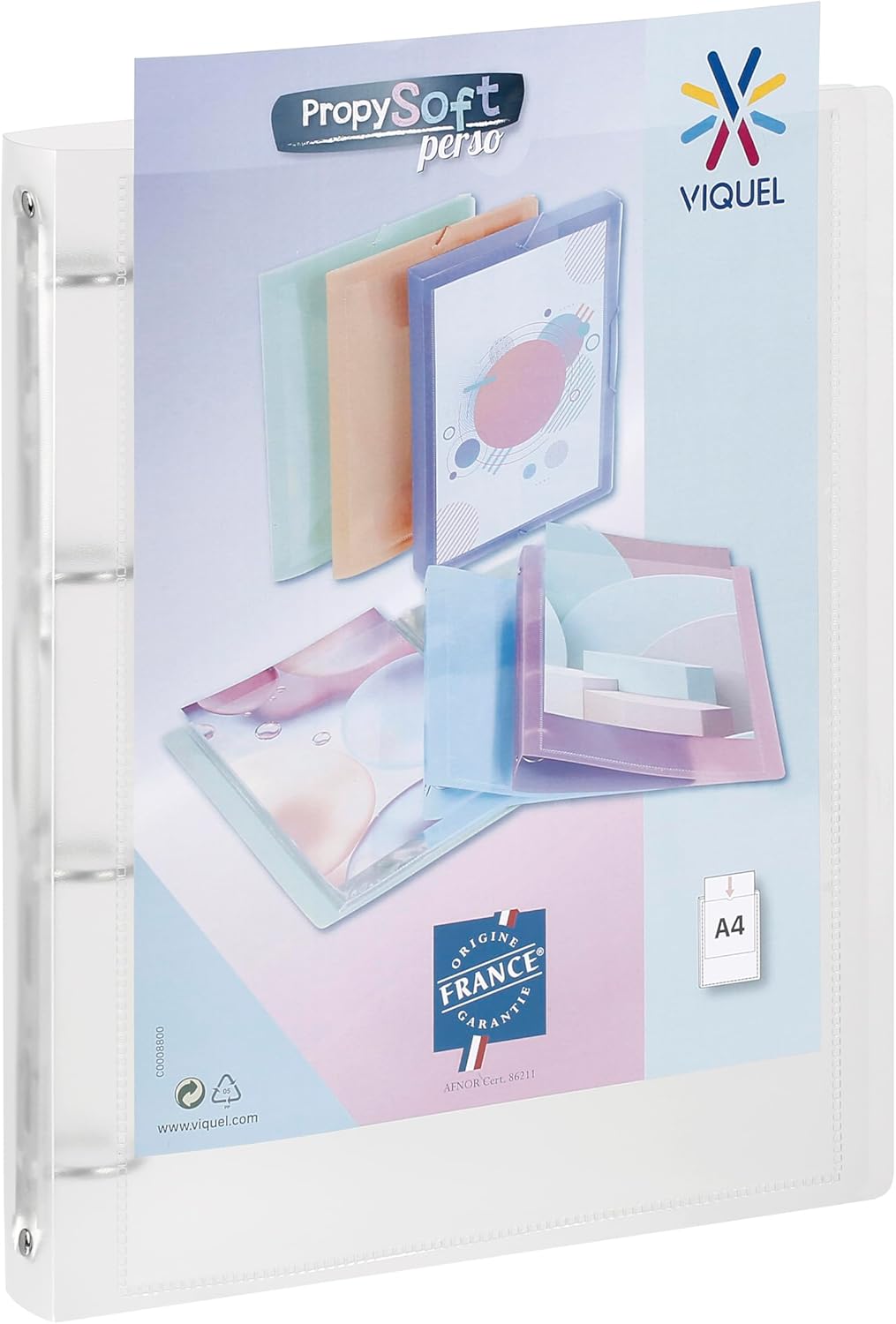 Viquel - Propysoft Customizable A4 Flexible Binder - 4 Rings - Resistant Cover - Made in France - Colourless
