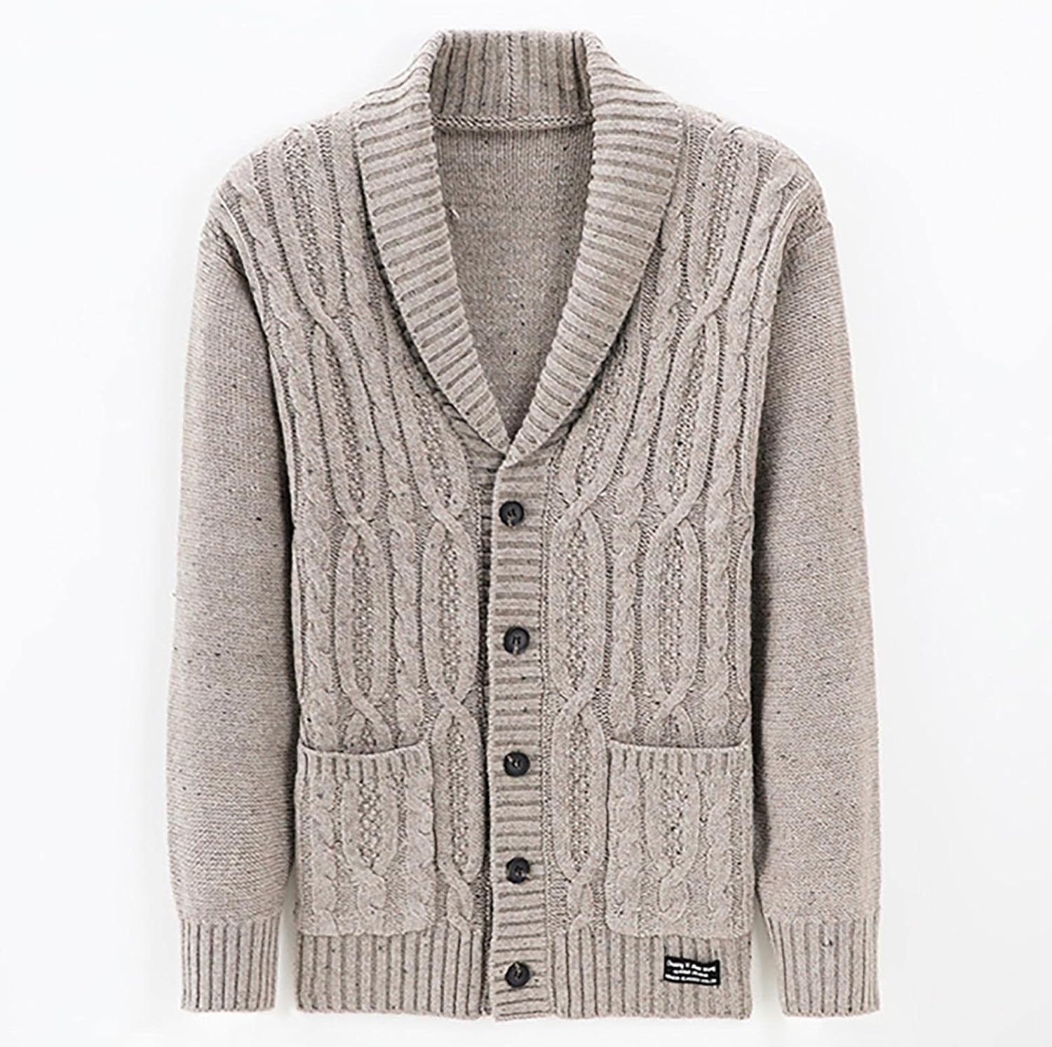 utcoco Men's Open Front Cable Knit Cardigan Shawl Collar Button Down Cardigan Sweaters for Men