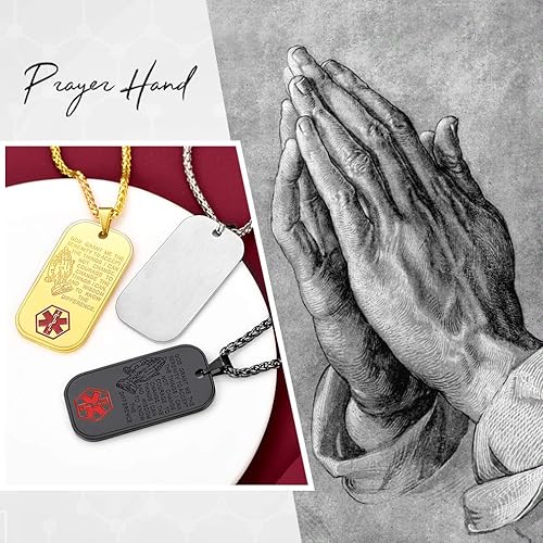 Miniatura 3 de FaithHeart Collar de identificación de alerta médica, acero inoxidablechapado en oro de 18 quilates con colgante de identificación de emergencia