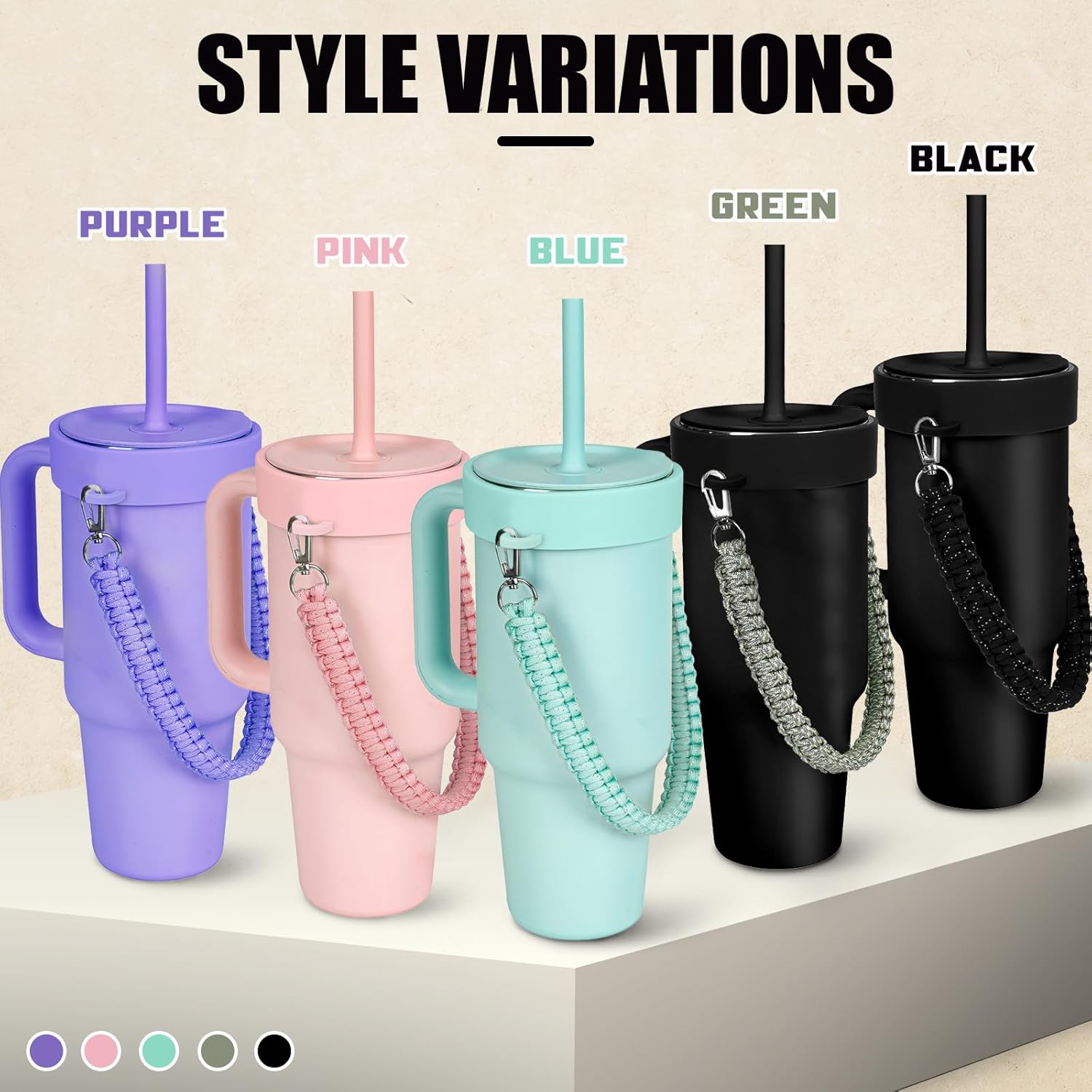 Greant Glitter Braided Handle for HydroFlask Tumbler Handle 40 oz & 32oz, Bling Handles for Stanley 40oz, Strap for HydroJug 40oz Tumblers, Anti-Slip Carrying Strap for BruMate 40 oz, Detachable - Image 7