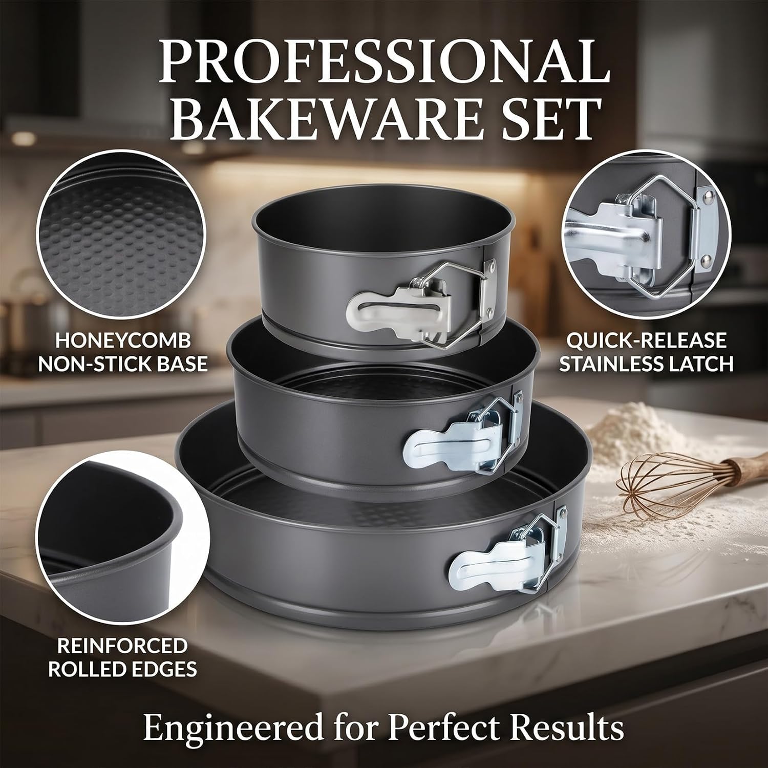 CARGEN Baking Pans Set of 3 Springform Pan for Cheesecake, 6" 7.6" 10" Size