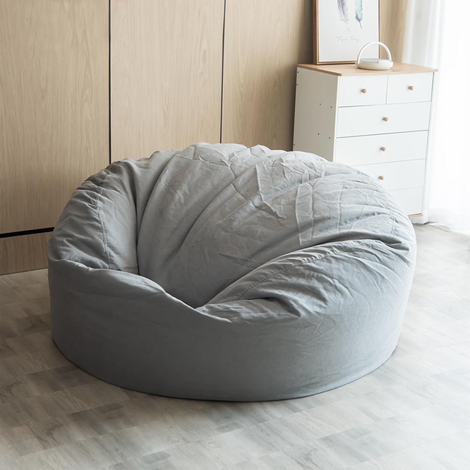 Bean Bag Chair Cover for Adults Comfy Breathable Giant Round Beanbag Cover SWashable Bean Bag Couch Cover No Padding (Navy Blue, 50 * 120 * 120cm)