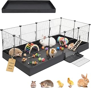 LIWEGHT 12 Panels Small Animal Playpen, 120 * 60 * 40cm Pet Cage with Waterproof Bottom Liner, C&C Cage for Guinea Pigs, B...