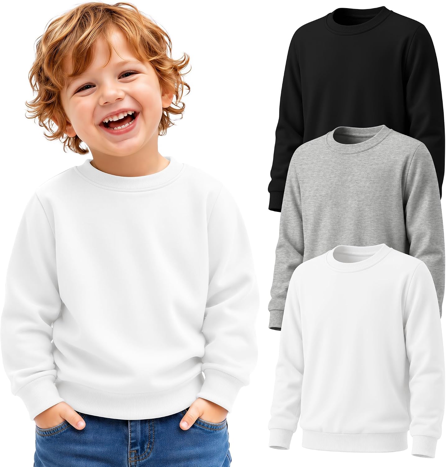 3 Pack Toddler Boys Crewneck Sweatshirts Basic Tops