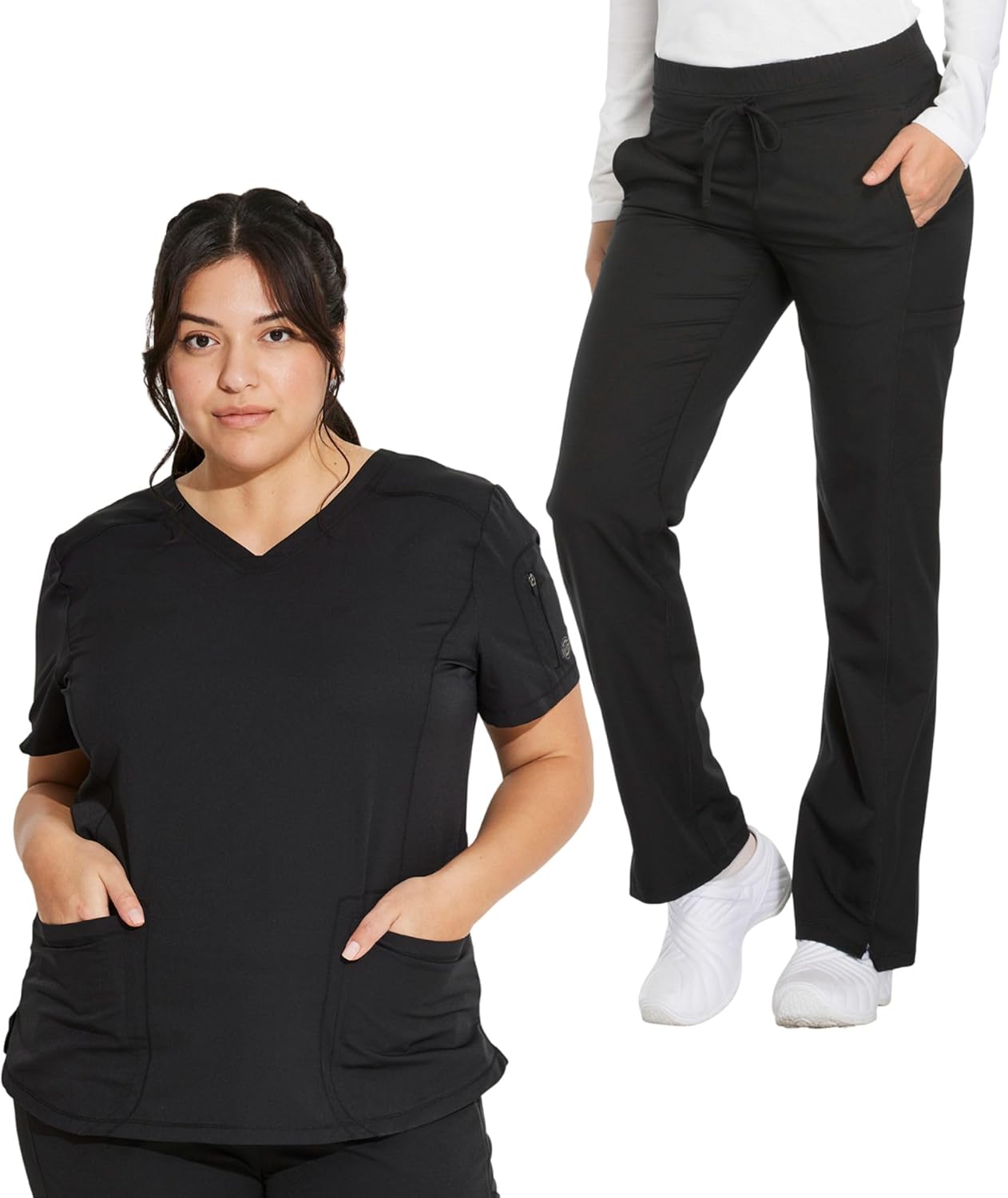 Dickies Women Scrub Set, Contemporary Fit, V-Neck Top DK730 and Mid Rise Straight Leg Drawstring Pant DK130