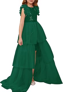 Girls Sequin Dress Formal Pageant Sparkle Party Ruffle Prom Maxi Dress Size 5-14Y