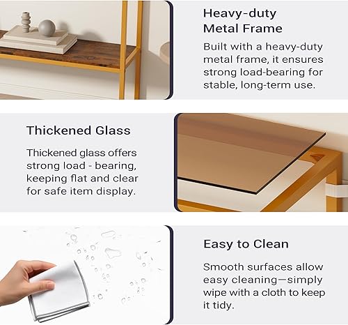 Miniatura 7 de Mesa de sofá consola, mesa de entrada moderna de 52 pulgadas, estante abierto de 2 niveles con vidrio templado, marco de metal detrás del sofá con