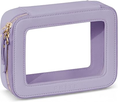 Prite Clear Makeup Bag Cosmetic Organizer Case Waterproof Travel Toiletry Bag Skincare Pouch with Golden ZipperViolet