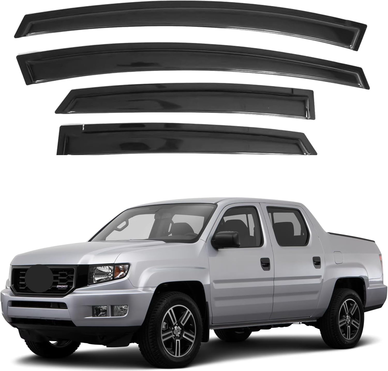 IG Window Visor for Honda Ridgeline 2006-2014, Rain Guard Tape-On Extra Durable Sun Wind Side Vent Window Deflector, 2006 2007 2008 2009 2010 2011 2012 2013 2014