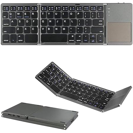 Foldable Bluetooth Keyboard, Rock&Rown Pocket Size Portable Wireless Keyboard with Touchpad for Mac OS,Android, Windows, Linux, PC, Tablet, with Rechargeable Li-ion Battery-Dark Gray