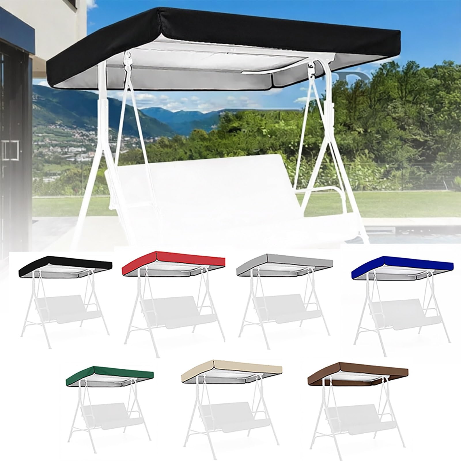 Xxbbyubo 56" Swing Replacement Canopy Top Cover, 64" Patio Sun Shade Swing Canopy, 77" Garden Hammock Universal Top Cover, Waterproof Awning 75" 84"(Black,77"x49")