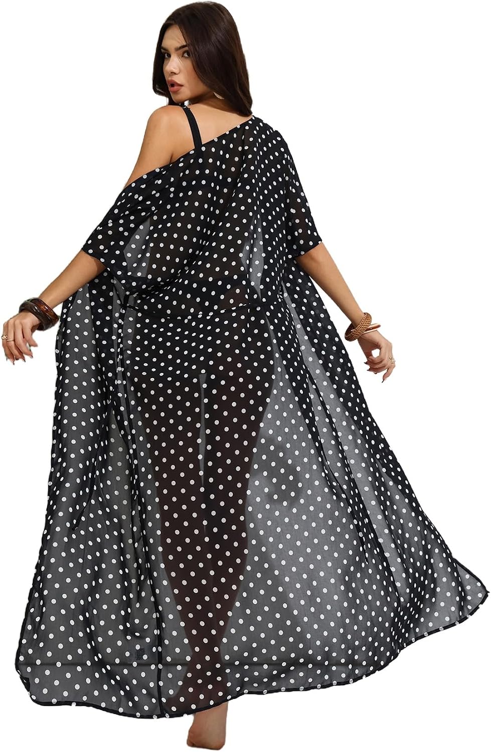 WDIRARA Women's Leopard Print Open Front Long Kimono Swimsuit Cover Up Sheer Beach Bathing Suit Coverups