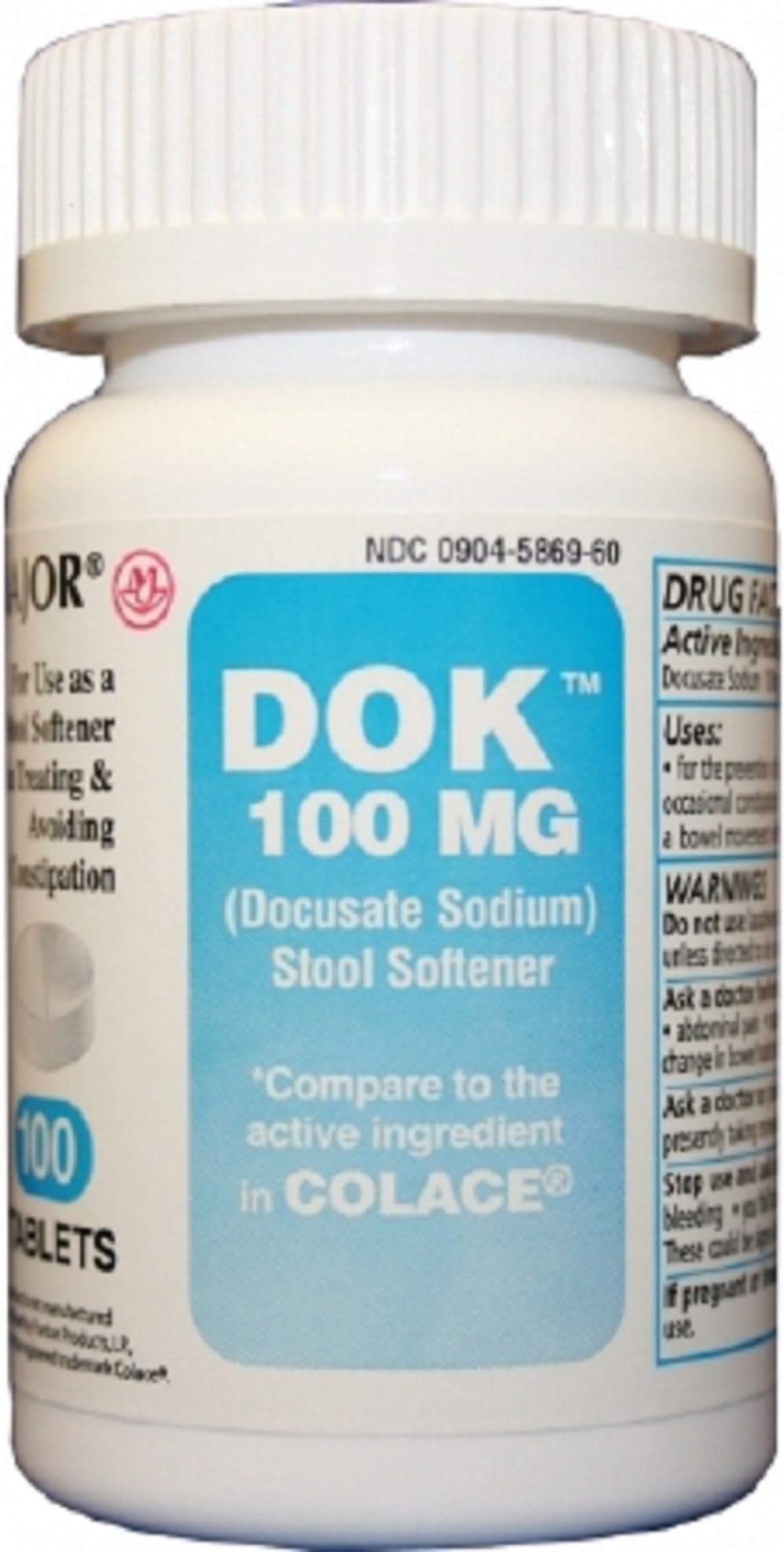 Dok - Stool Softener - Tablet - 100 per Bottle - 100 mg Strength - Docusate Sodium