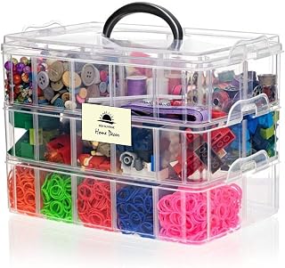 Snap Cube Stackable Arts & Crafts Case, 3-Tier Clear Stackable Storage Box with Compartments, Jewelry Box, Bead Organizer Case Kids, Box w/Dividers, Tool Storage Box