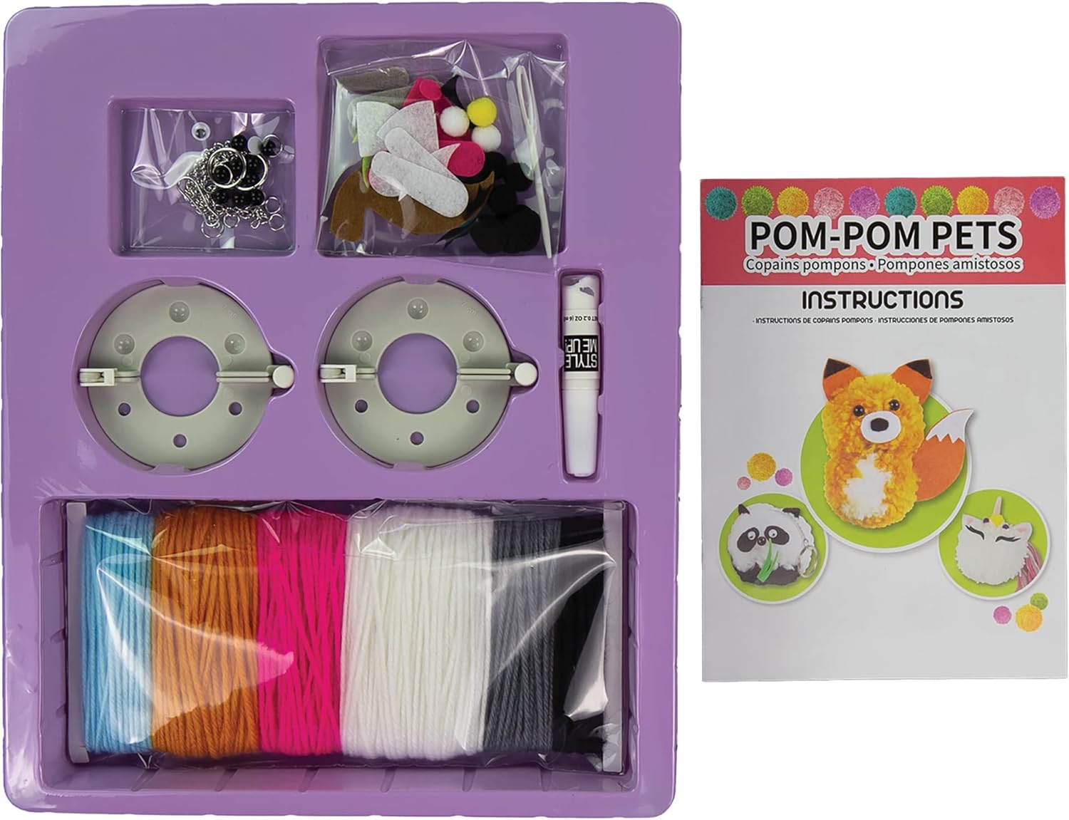 Style Me Up Pom Pom Pets: Kid's Yarn, Crafting DIY, Create up to 6 Different Charming Critters, Offers Kids an Engaging and Imaginative Crafting Experience, For Ages 8 and up