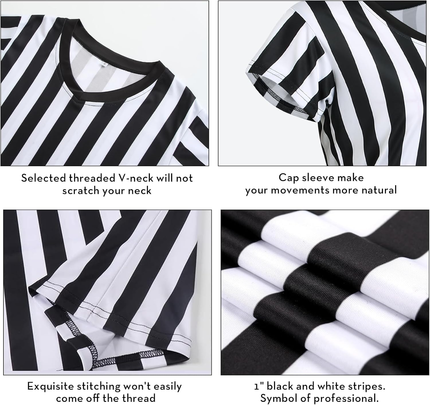 VKT Referee Shirt Womens Dress V-Neck Umpire Cap Sleeves Jersey Costume Ref Outfit for Basketball Football Halloween - Image 6